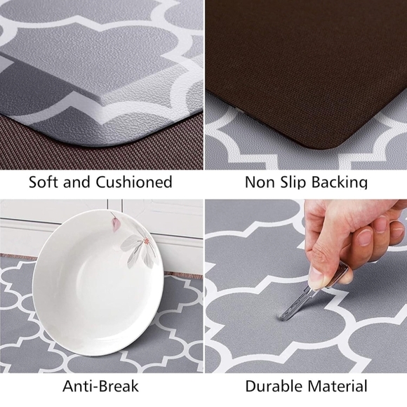 Gray and White Geometric Kitchen Rugs - Picture 3 of 8